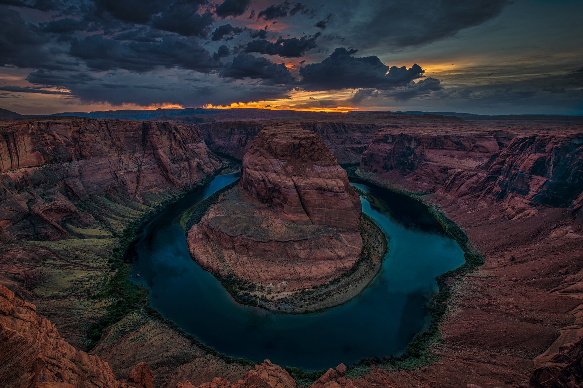 colorado grand canyon national park canyon river horseshoe bend clouds night sunset