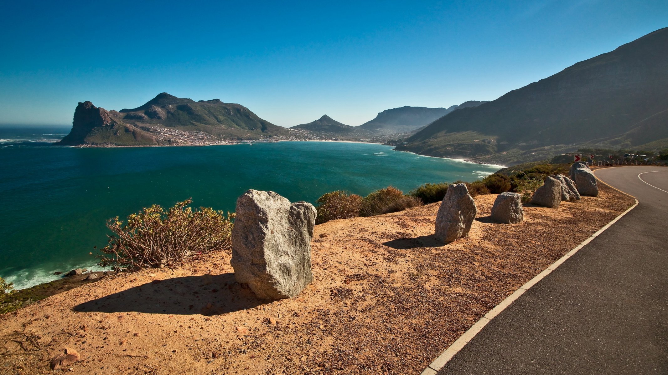 road sea mountain landscape