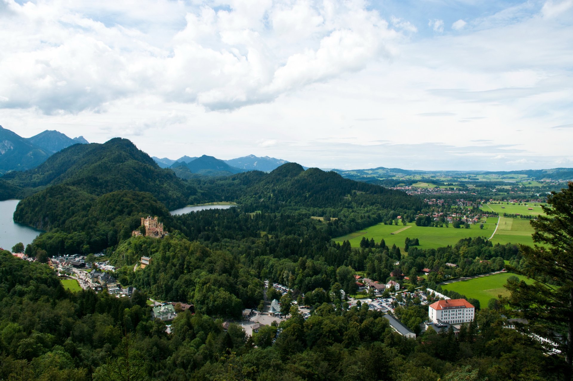 germany bavaria fussen mountains forest river houses castle landscape nature