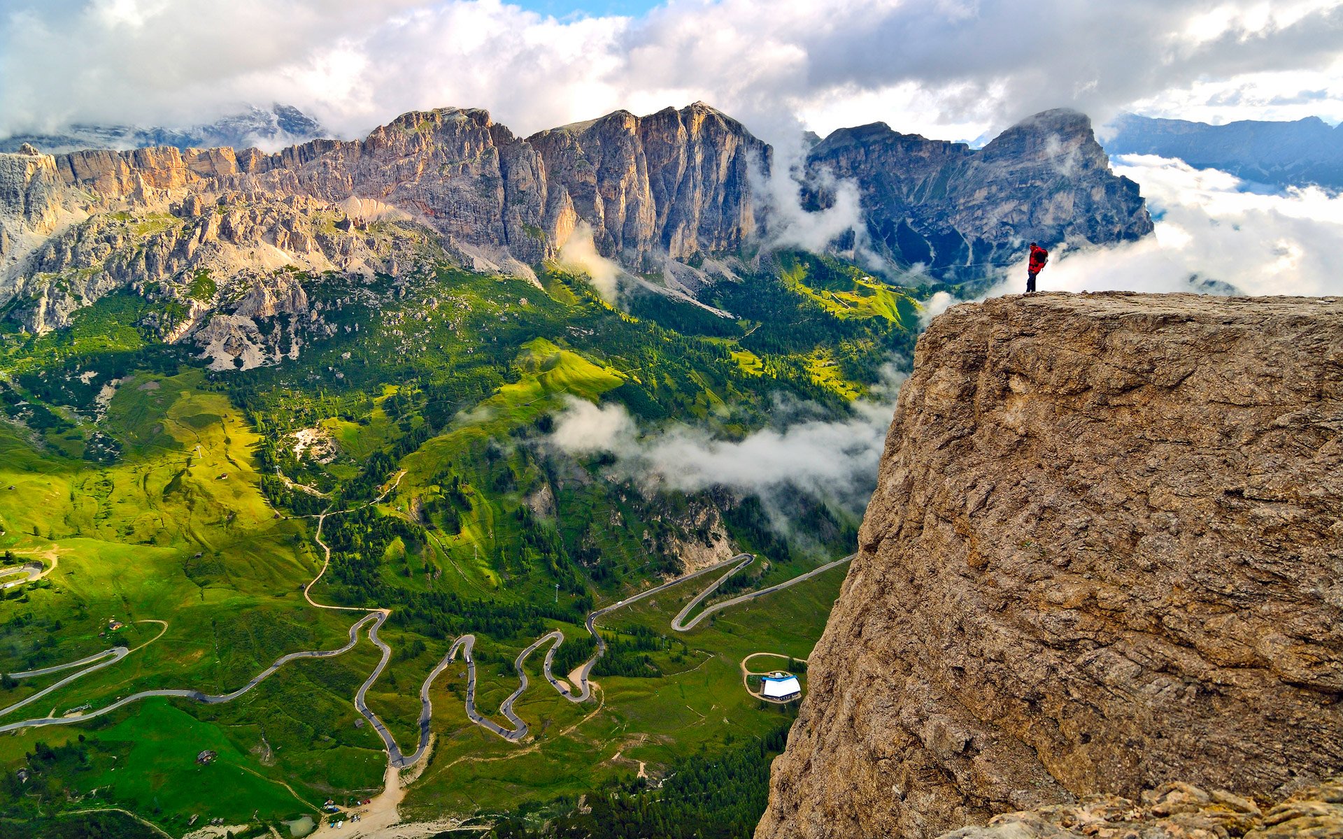 italy south tyrol province bolzano alps mountain sky clouds rock man