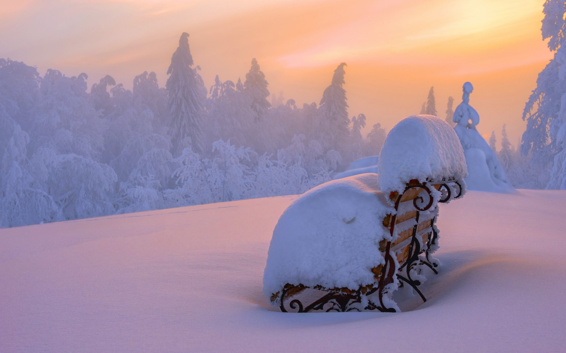 winter schnee bank sonnenuntergang landschaft