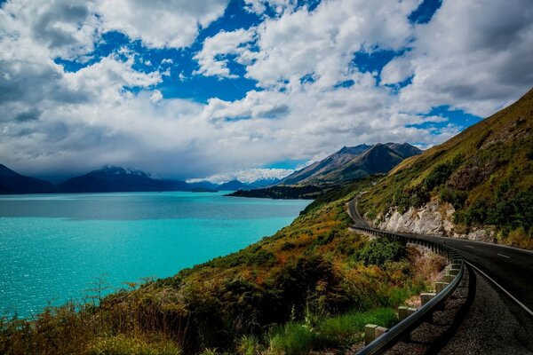 Azure Lake and Mountains in New Zealand