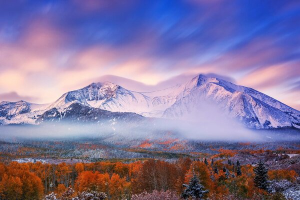 Snowy mountains against a clear sky