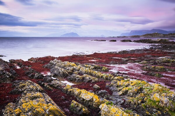 Sunset at the dancing stones by the sea