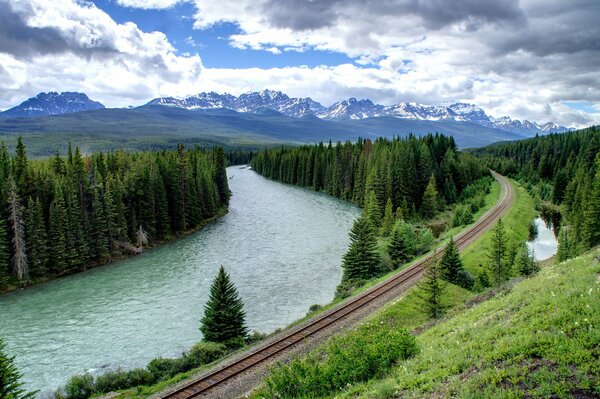 Railway through mountains and forest