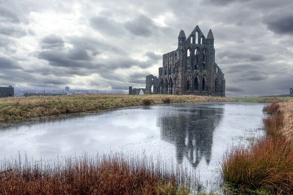 Castle on a gray sky background