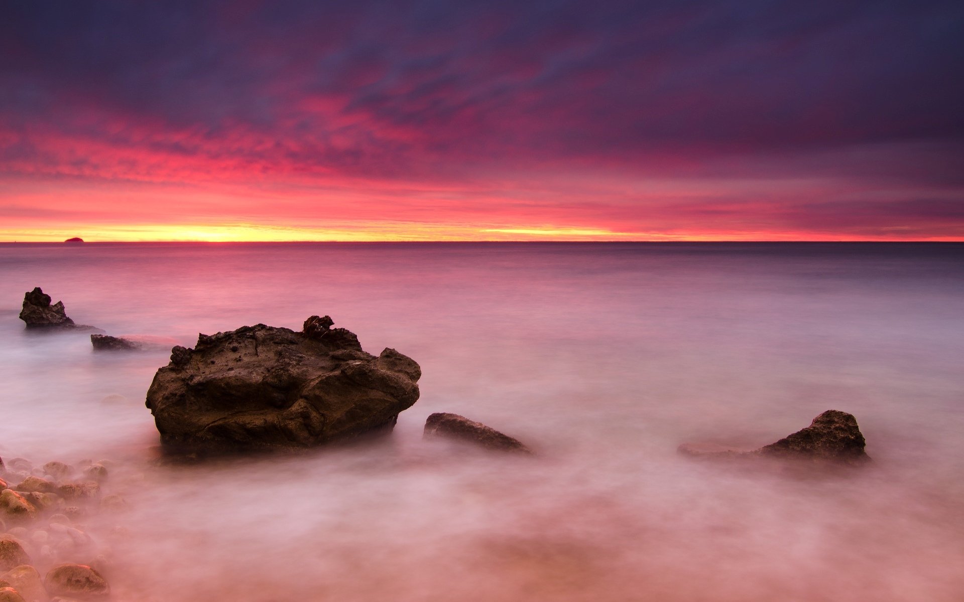 landscape nature sea stones sky pink background wallpaper widescreen full screen hd wallpapers fullscreen