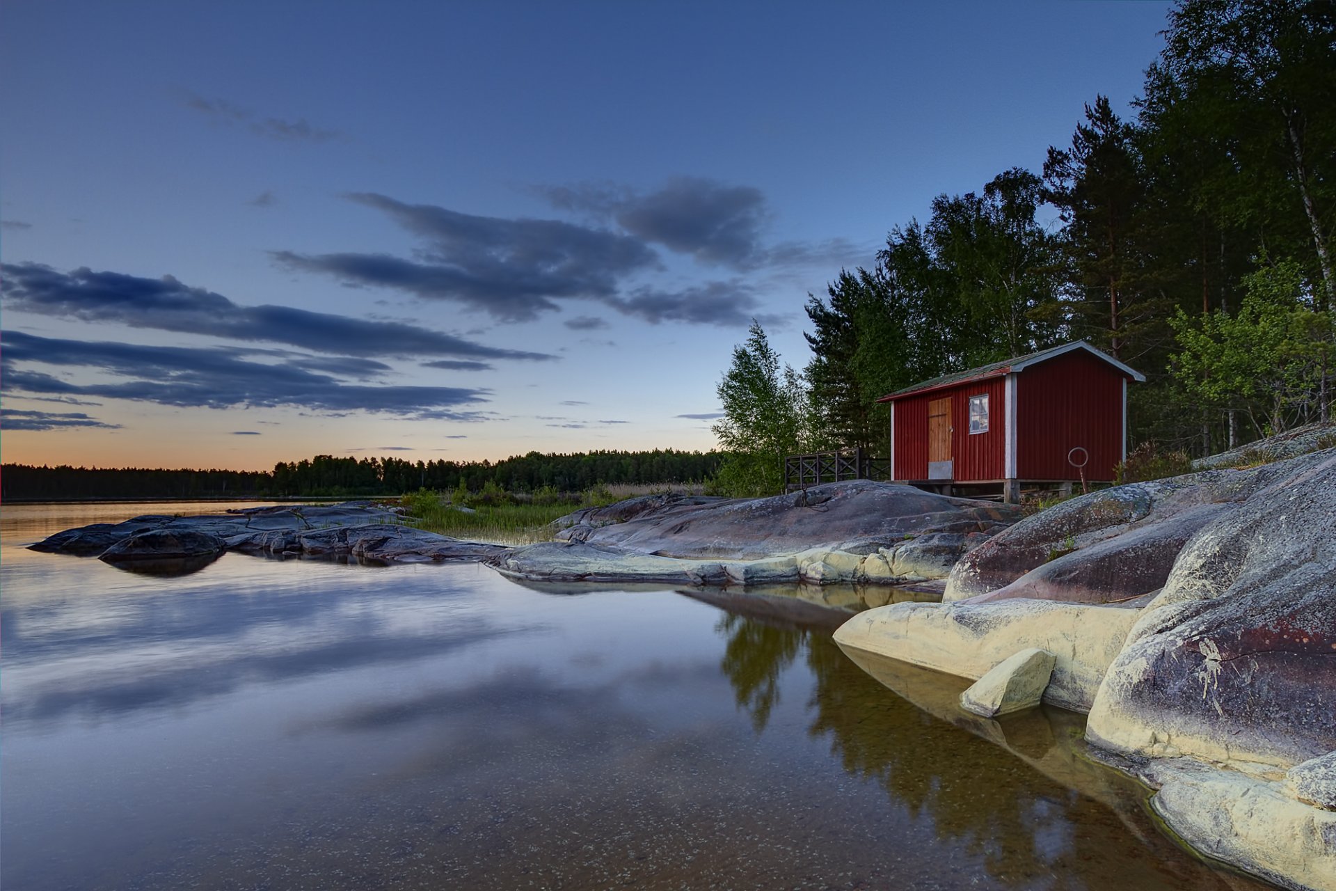 forest lake house morning dawn