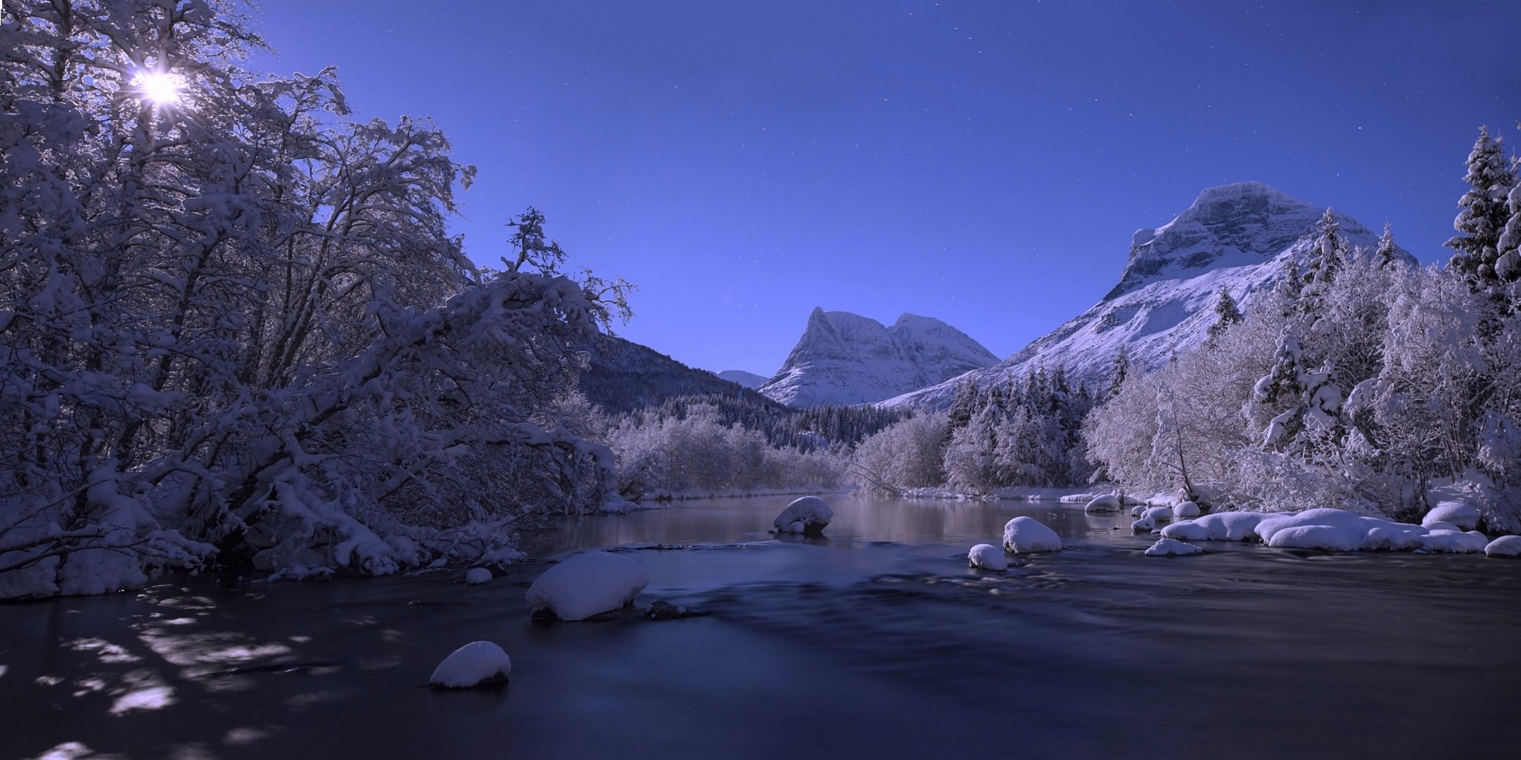 norway winter river mountain tree snow