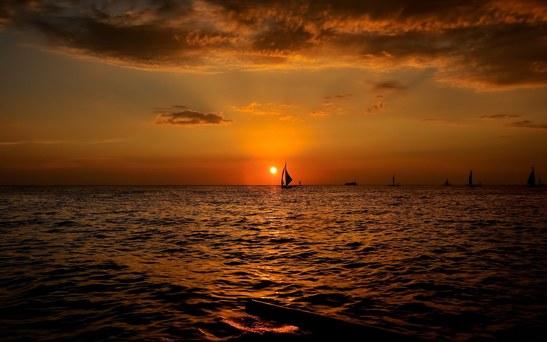 coucher de soleil mer bateaux paysage