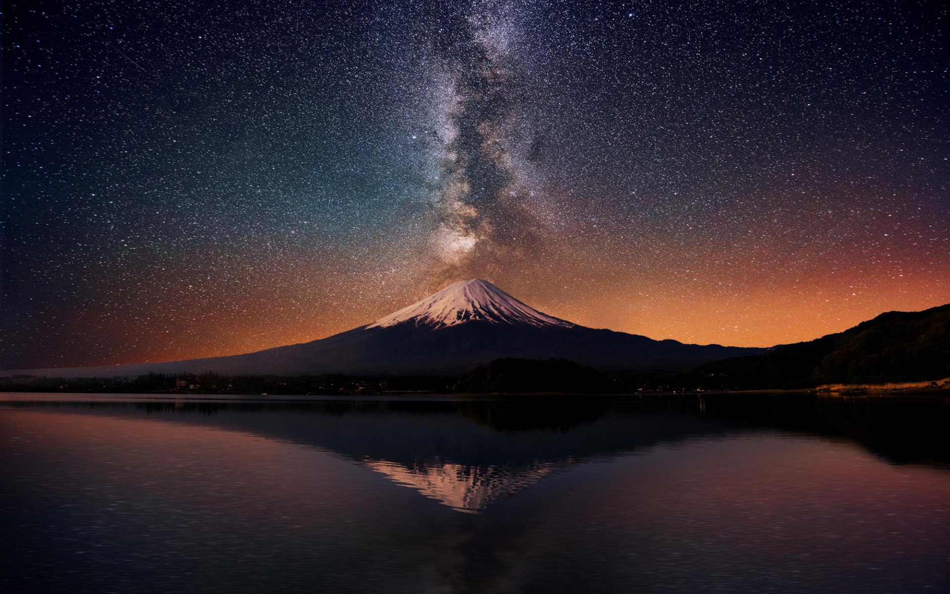 new zealand mountain volcano taranaki reflection lake night star milky way