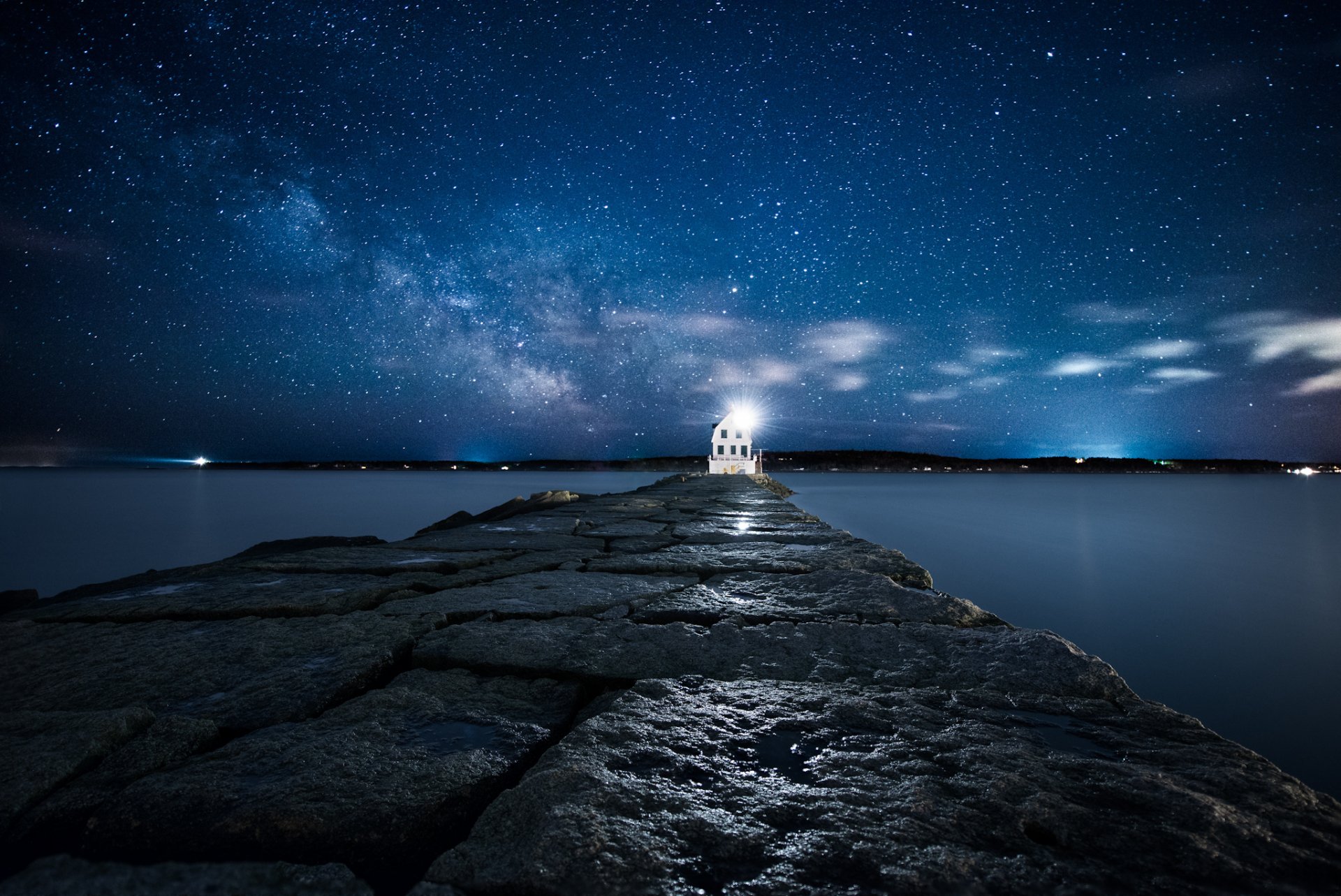 isa océan atlantique île phare lumière ciel étoiles