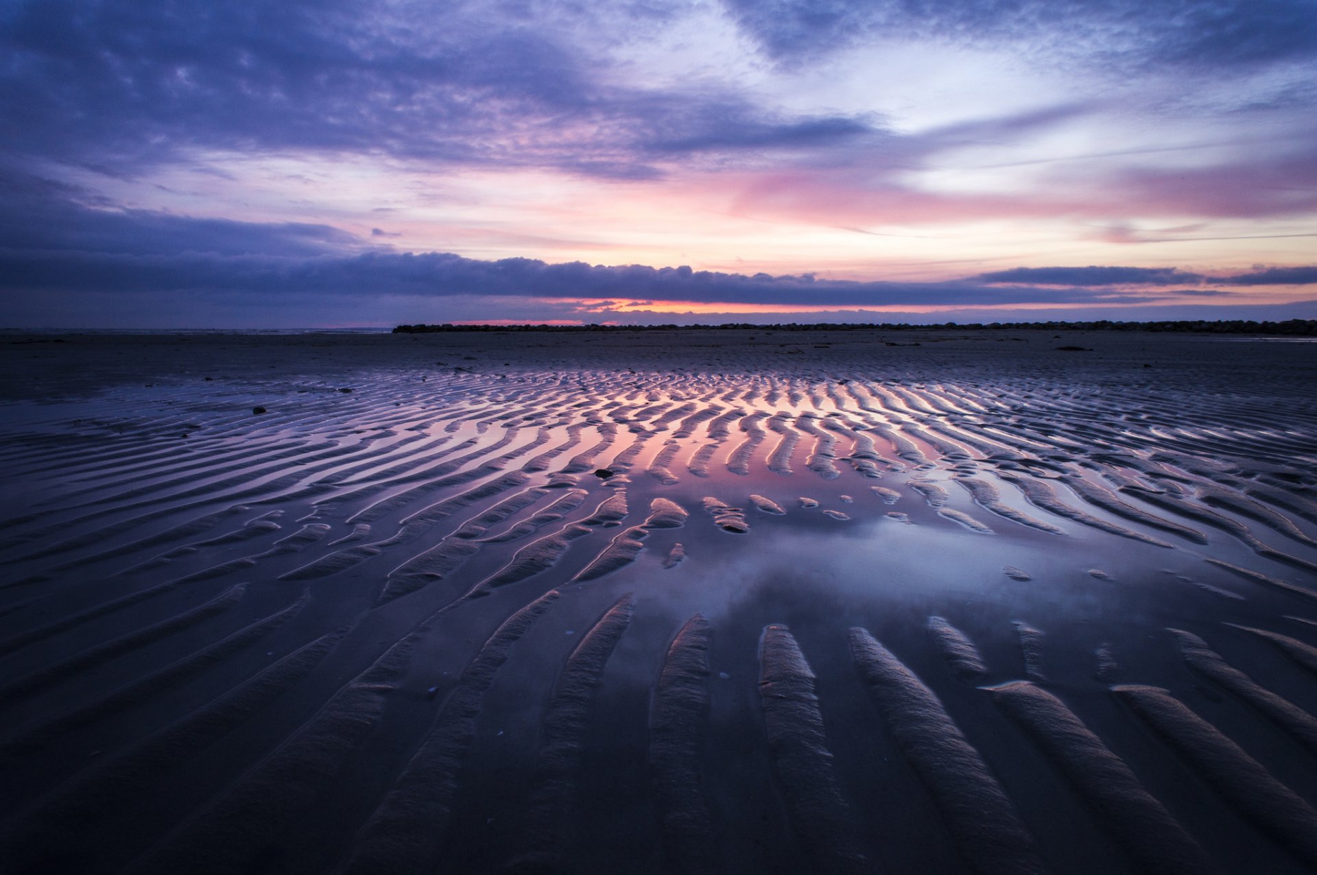 mer plage marée basse dunes soir coucher de soleil crépuscule