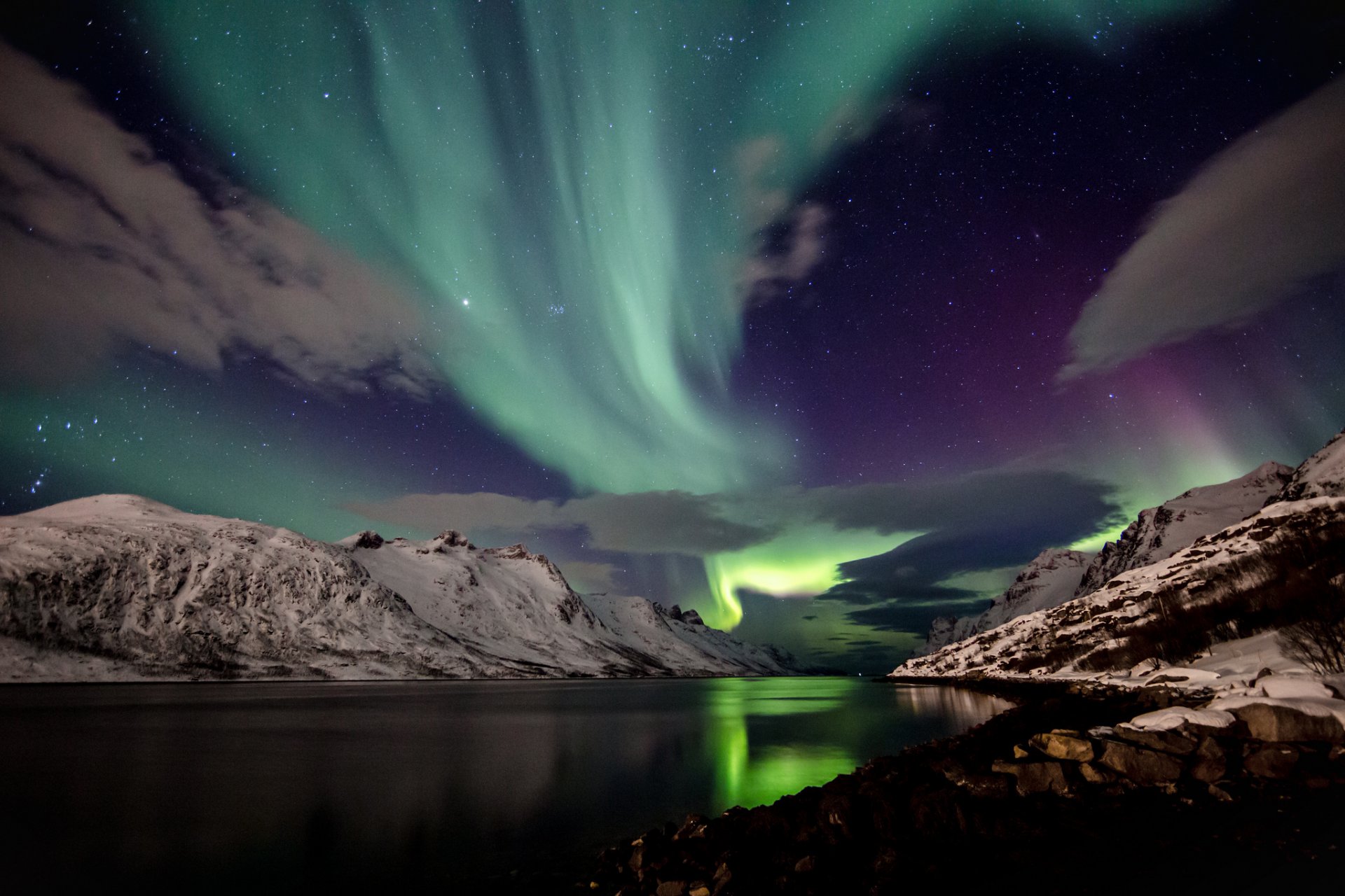 berge island schnee himmel nacht nordlichter