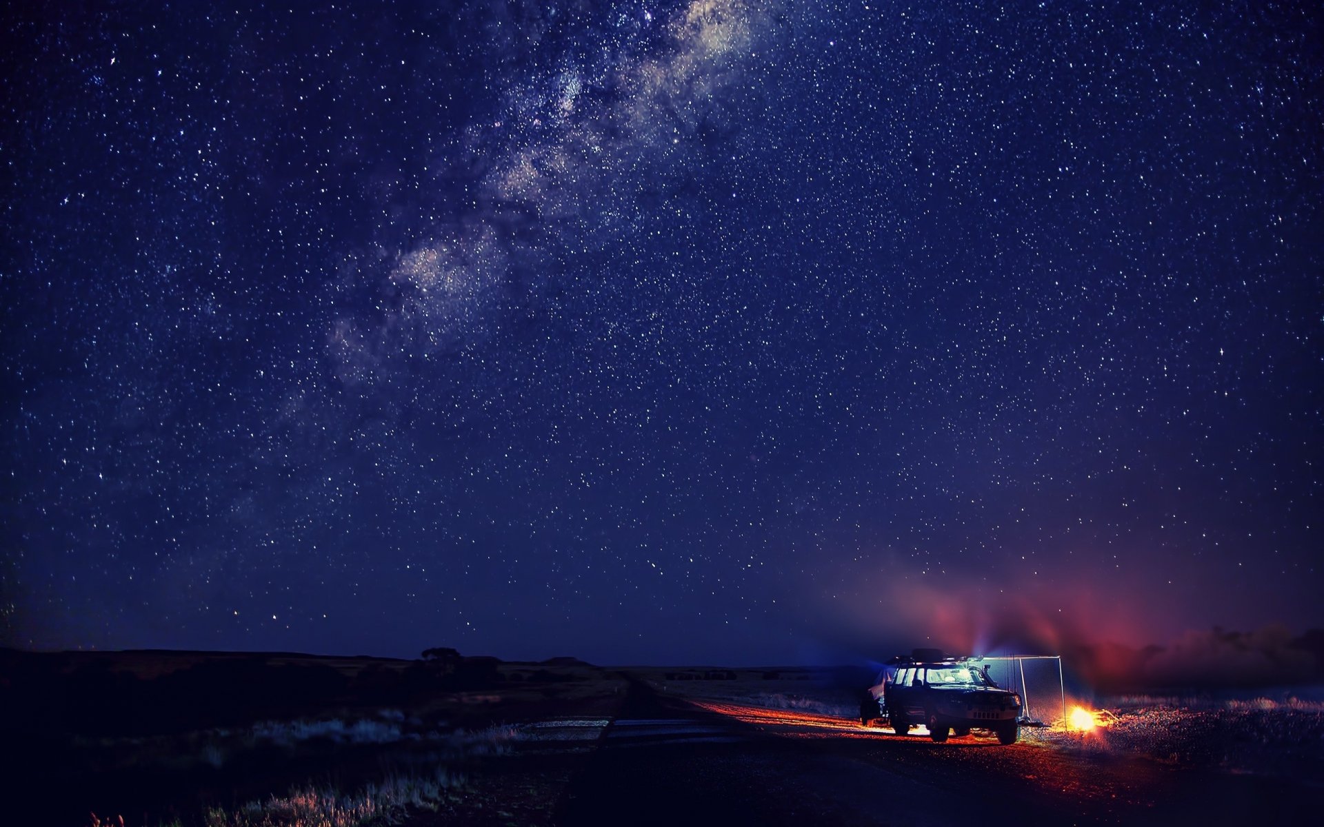 cielo noche nieve invierno coche estrellas