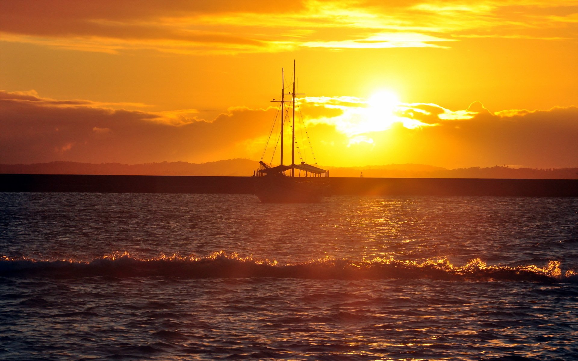 mare tramonto nave paesaggio