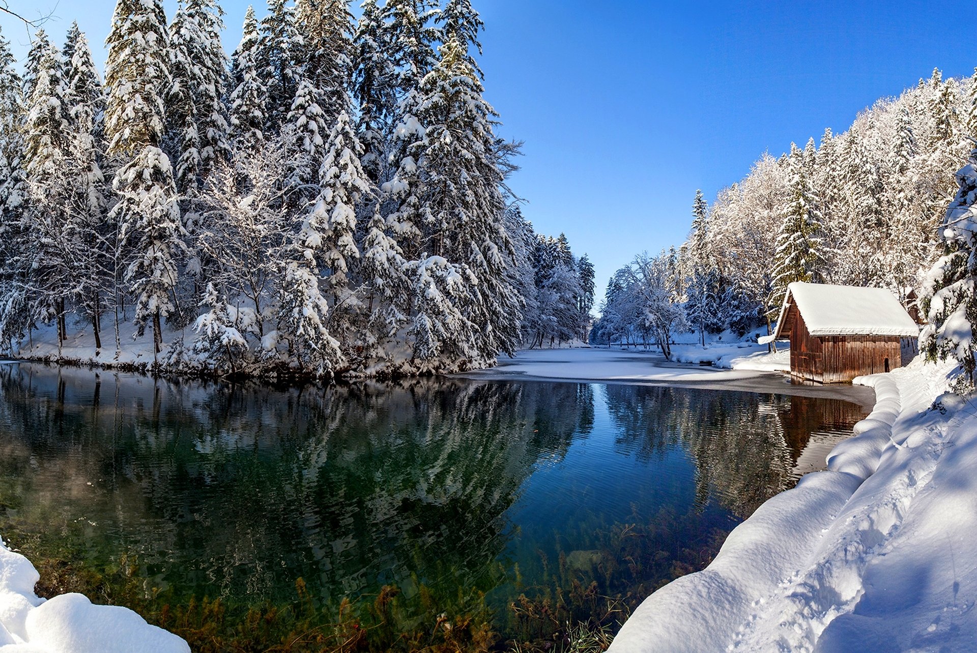 natur haus reflexion winter schnee fluss himmel weiß landschaft winter weiß cool schön