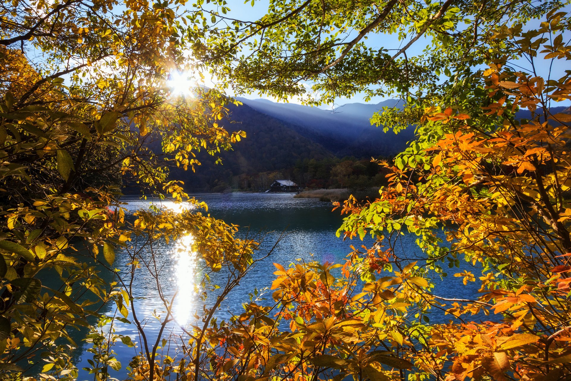 japón nikko tochigi montañas lago árboles sol rayos