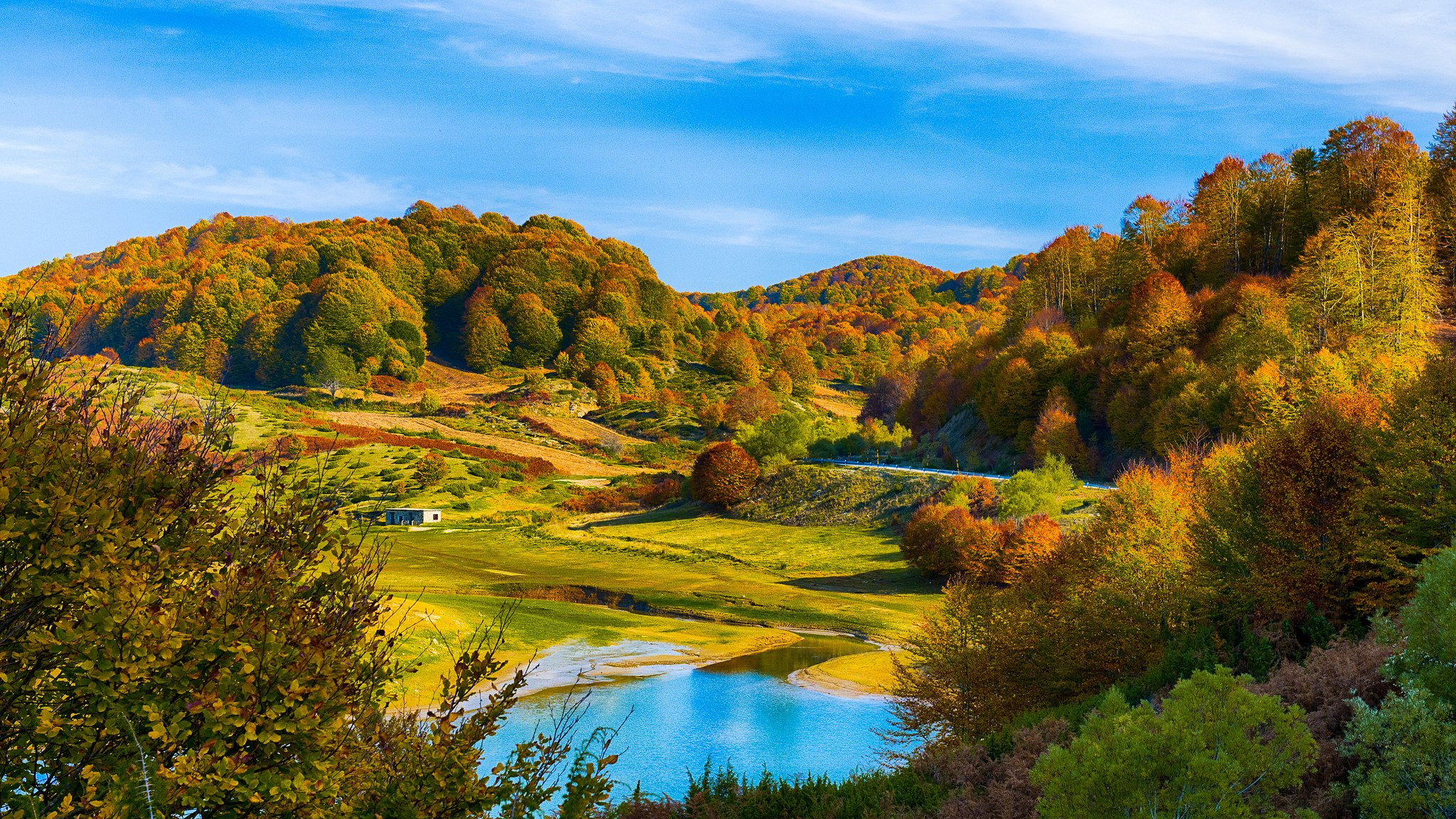 hills forest lake autumn