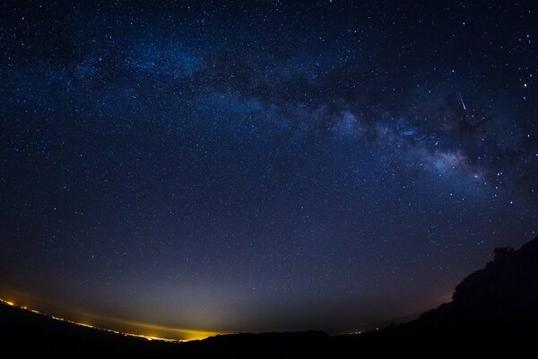 Night city under the Milky Way