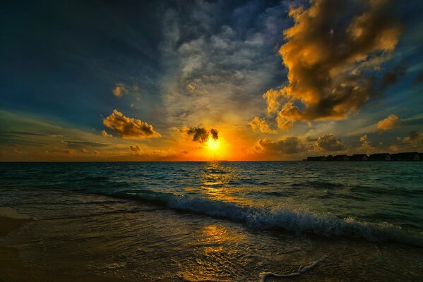 Evening sea of the picturesque bay