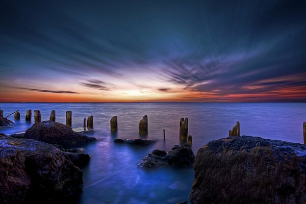 Morning dawn on the blue ocean