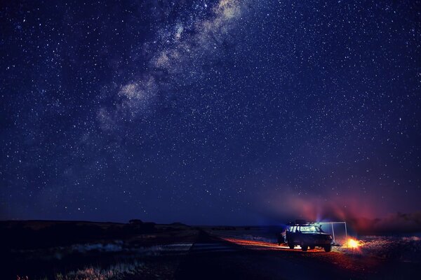 Winter starry sky in the steppe