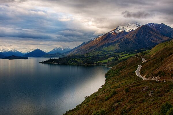 Mountains with a wooded cover and mountains with a snow cap