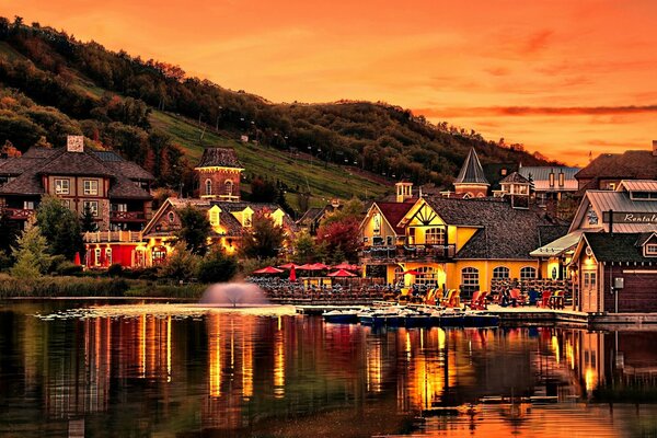 Houses on a hill by the sea