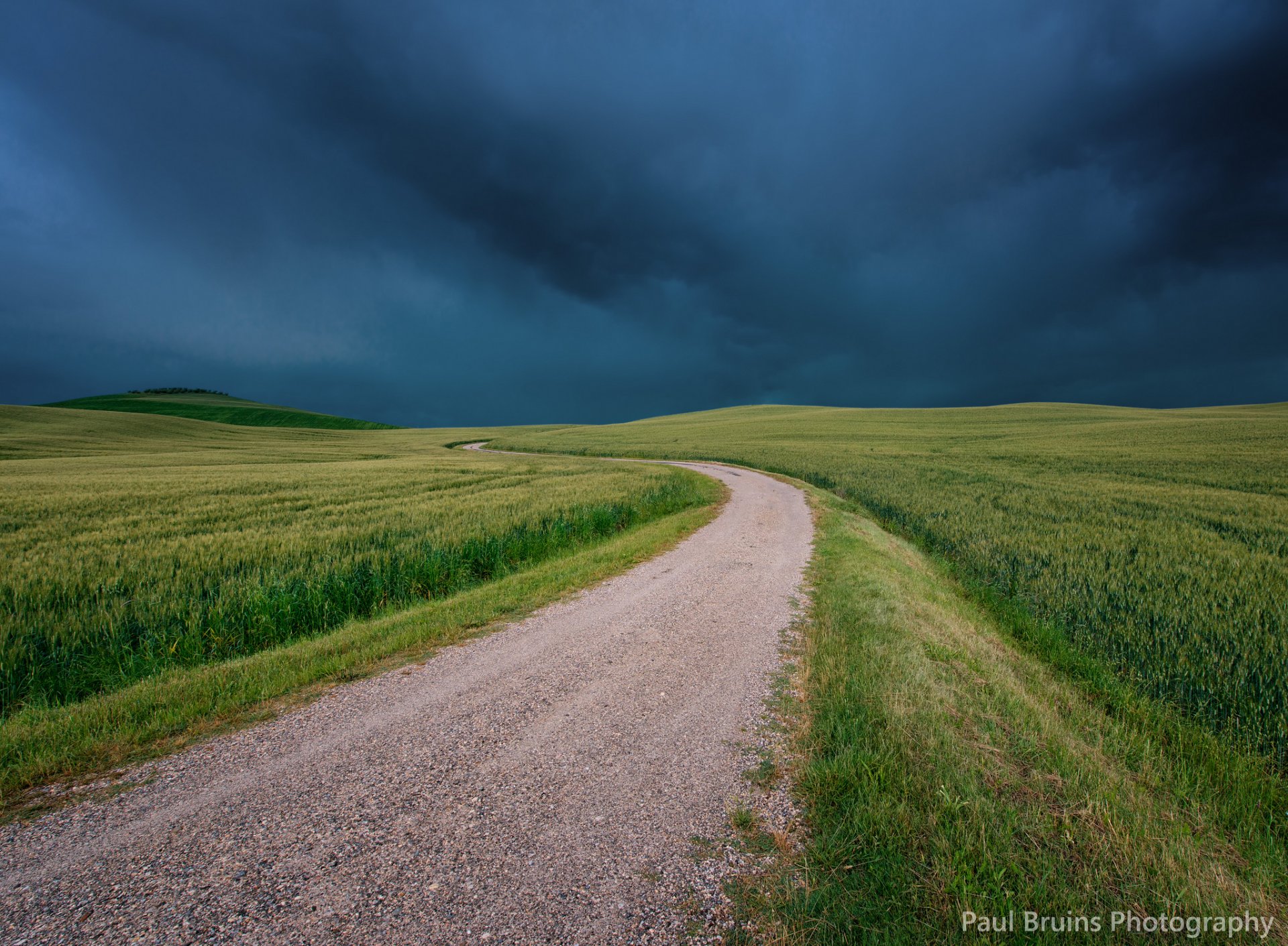 italie toscane champ route herbe ciel sombre