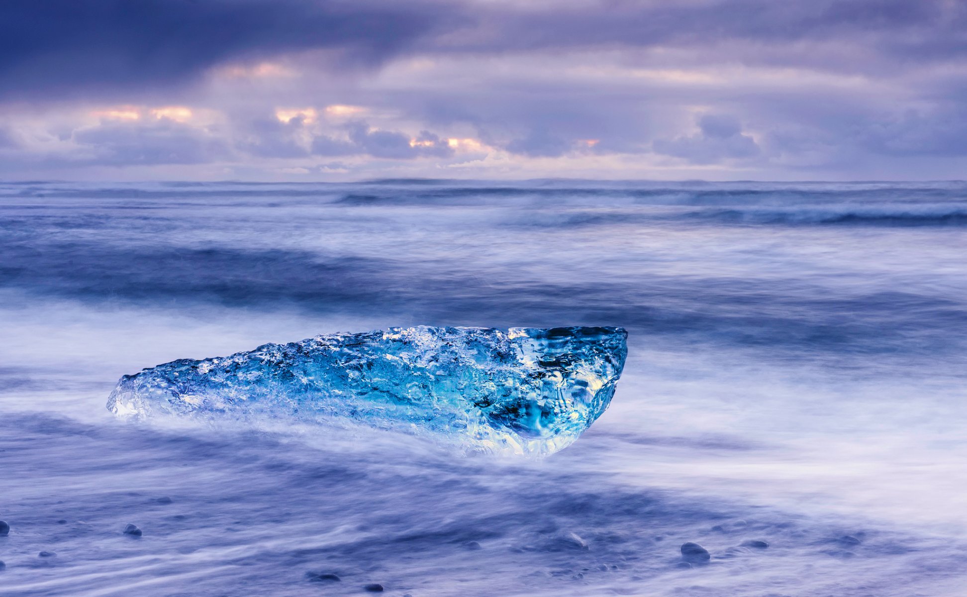 iceland winter beach sea waves extract sky cloud