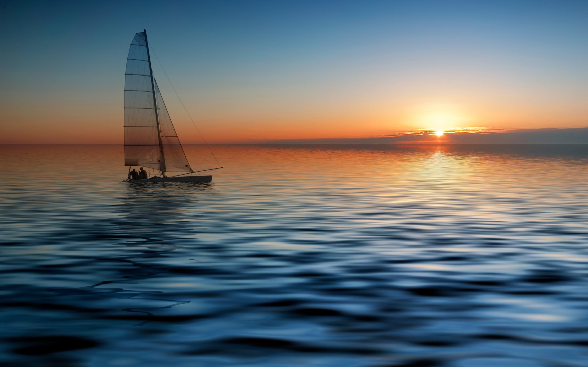 ea ocean yacht boat mast sail horizon the distance sky dawn sunset