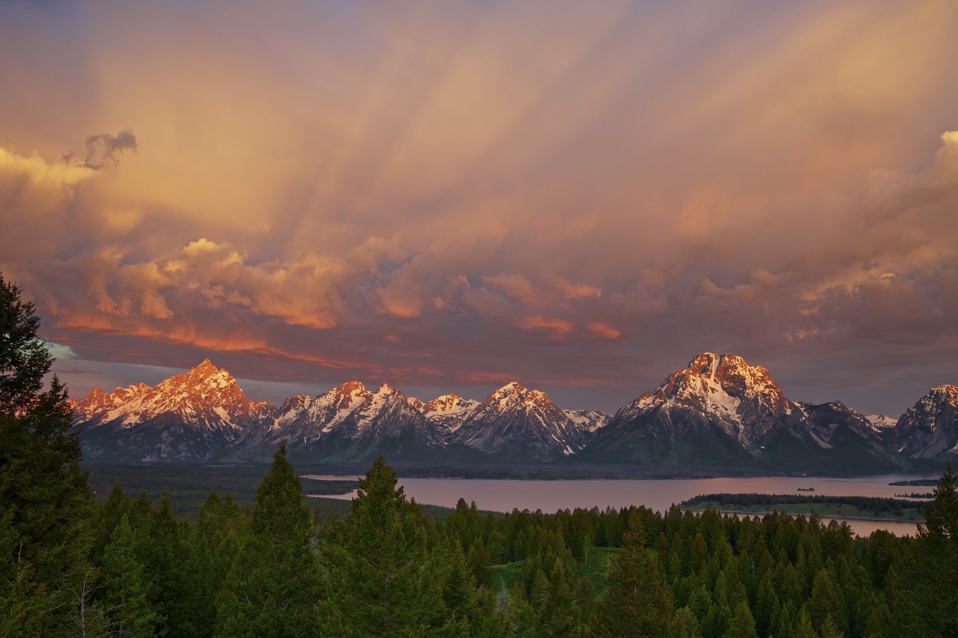 united states national park grand-titon wyoming morning mountain sky forest lake