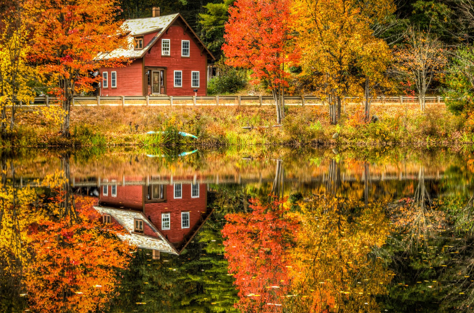 nature road river reflection leaves landscape forest trees autumn villa houses architecture vila house view cool nice