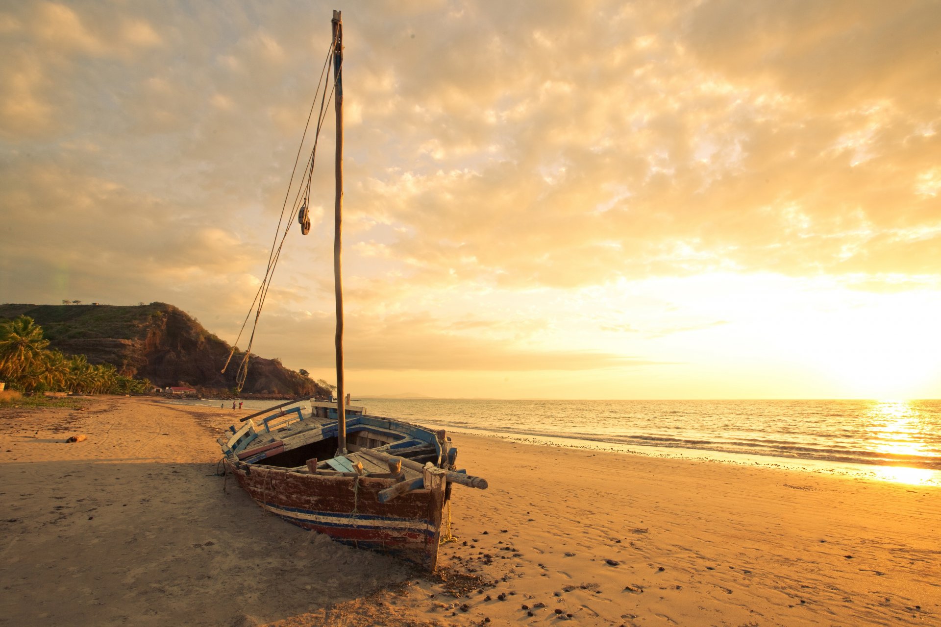 boat sea beach sand dawn