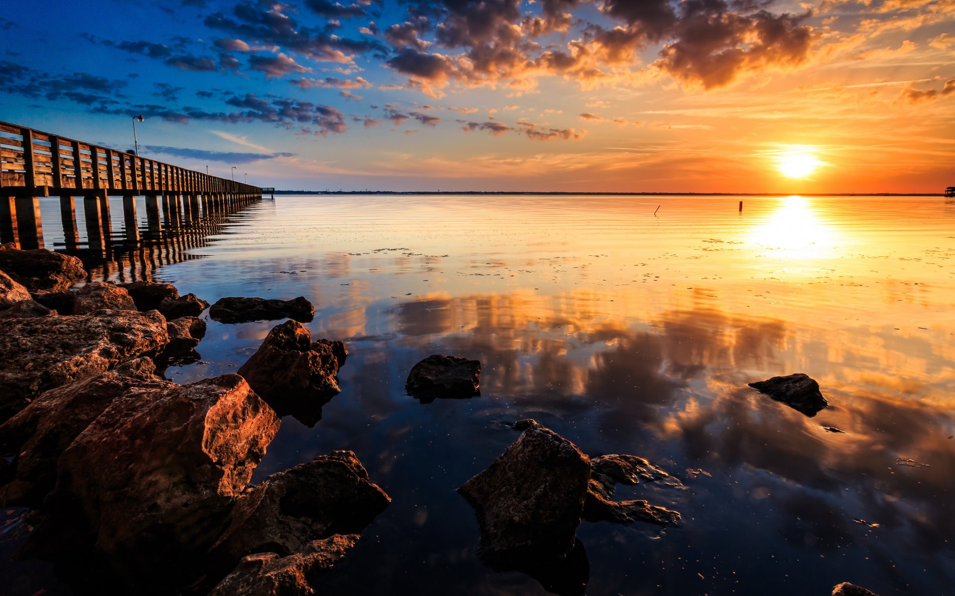 landscape nature sunset sun pier stone