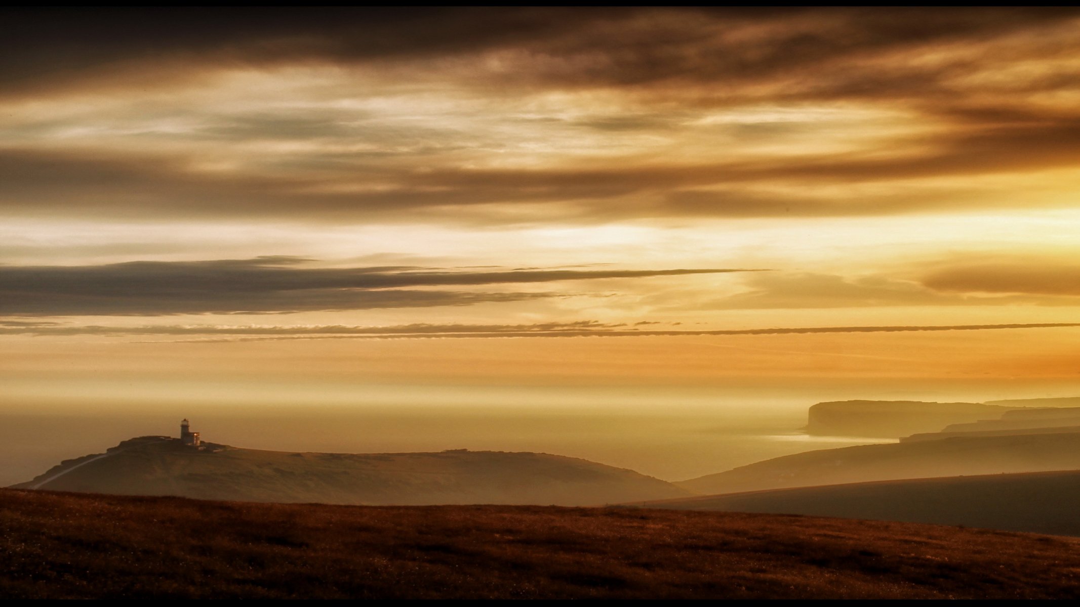 coucher de soleil champ paysage