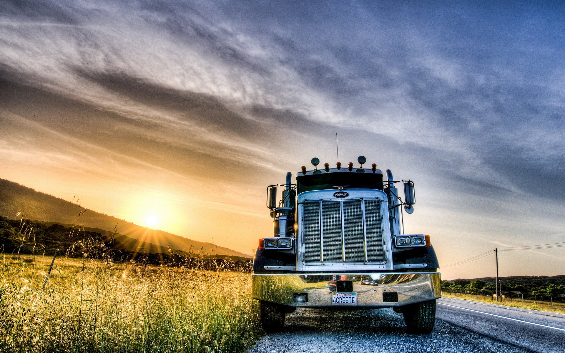 puesta de sol carretera coche paisaje hdr