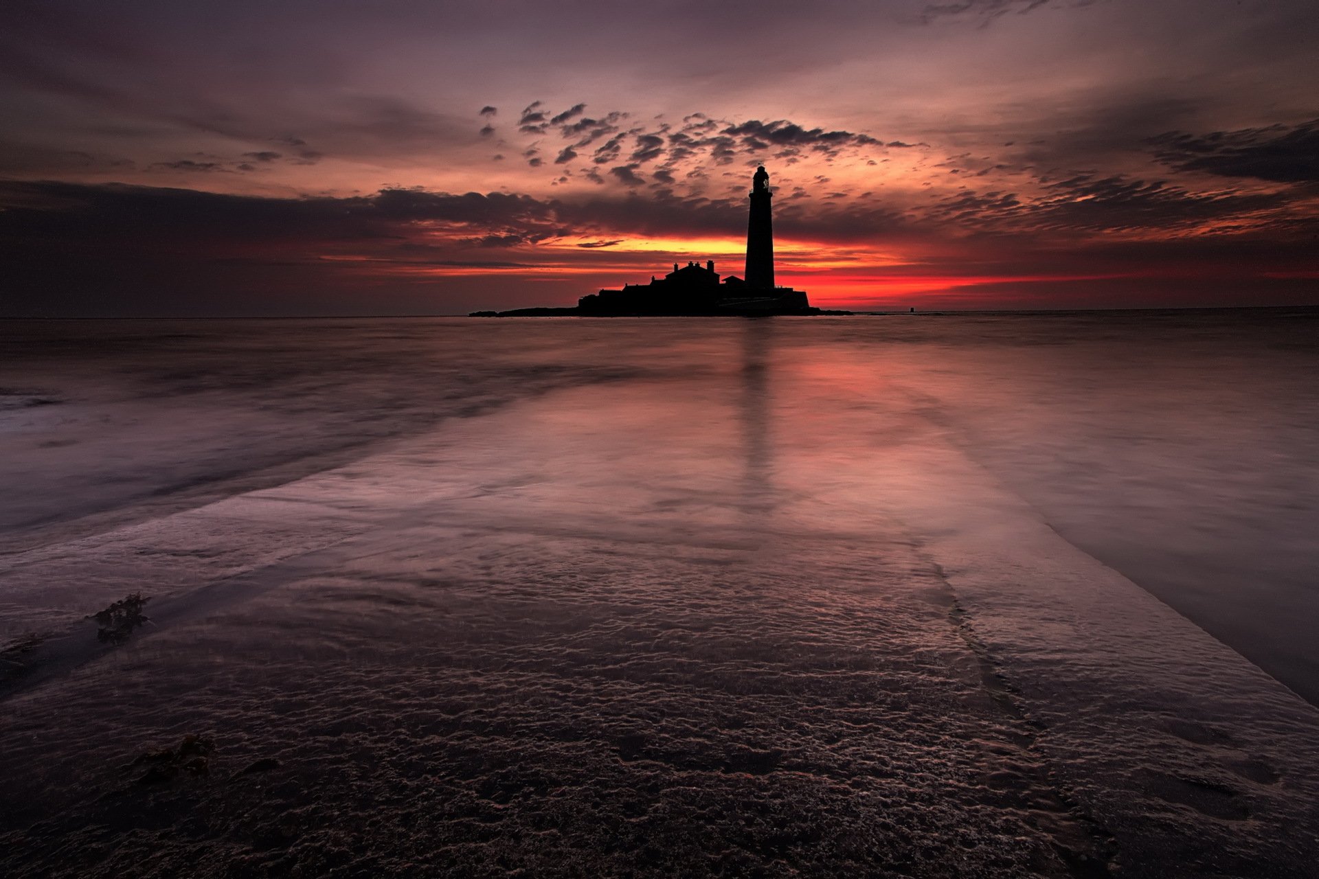 noche mar faro paisaje