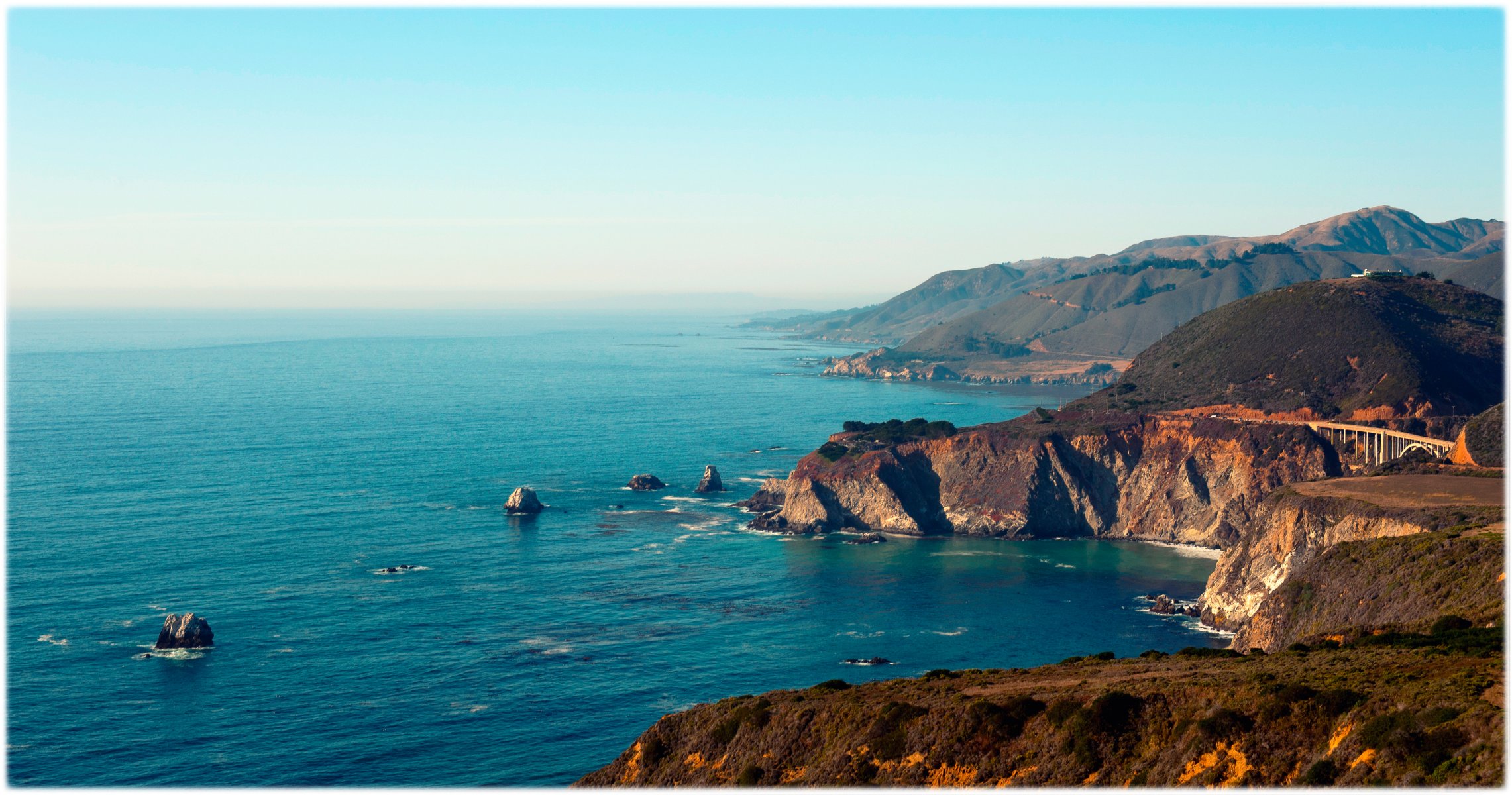 big sur california pacific coast bay rocks bixby bridge hills pine forest stunning landscape