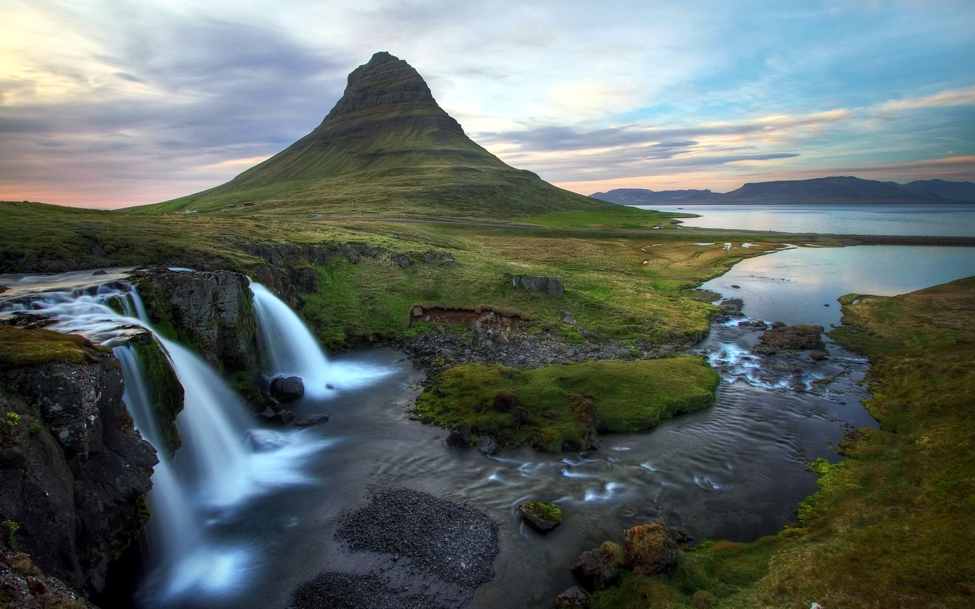 river waterfall mountain landscape