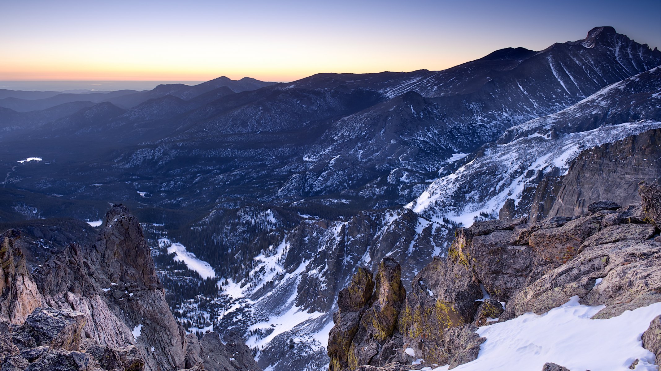 mountain valley snow sky