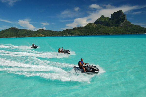 Riding on the sea on jet skis