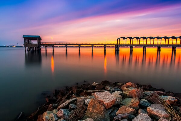 Seascape on the sea at sunset