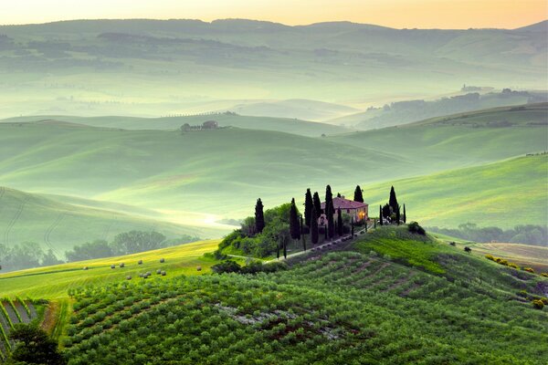 Aube matinale sur les champs d Italie