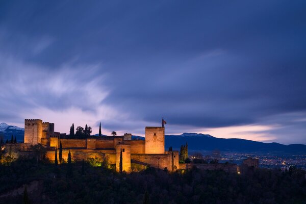 Architecture of the Spanish province in the evening blue sky