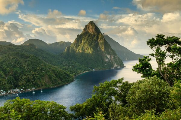 View of the river surrounded by mountains