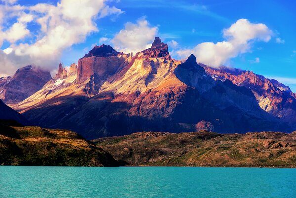 Rocky mountains on the background of a blue lake