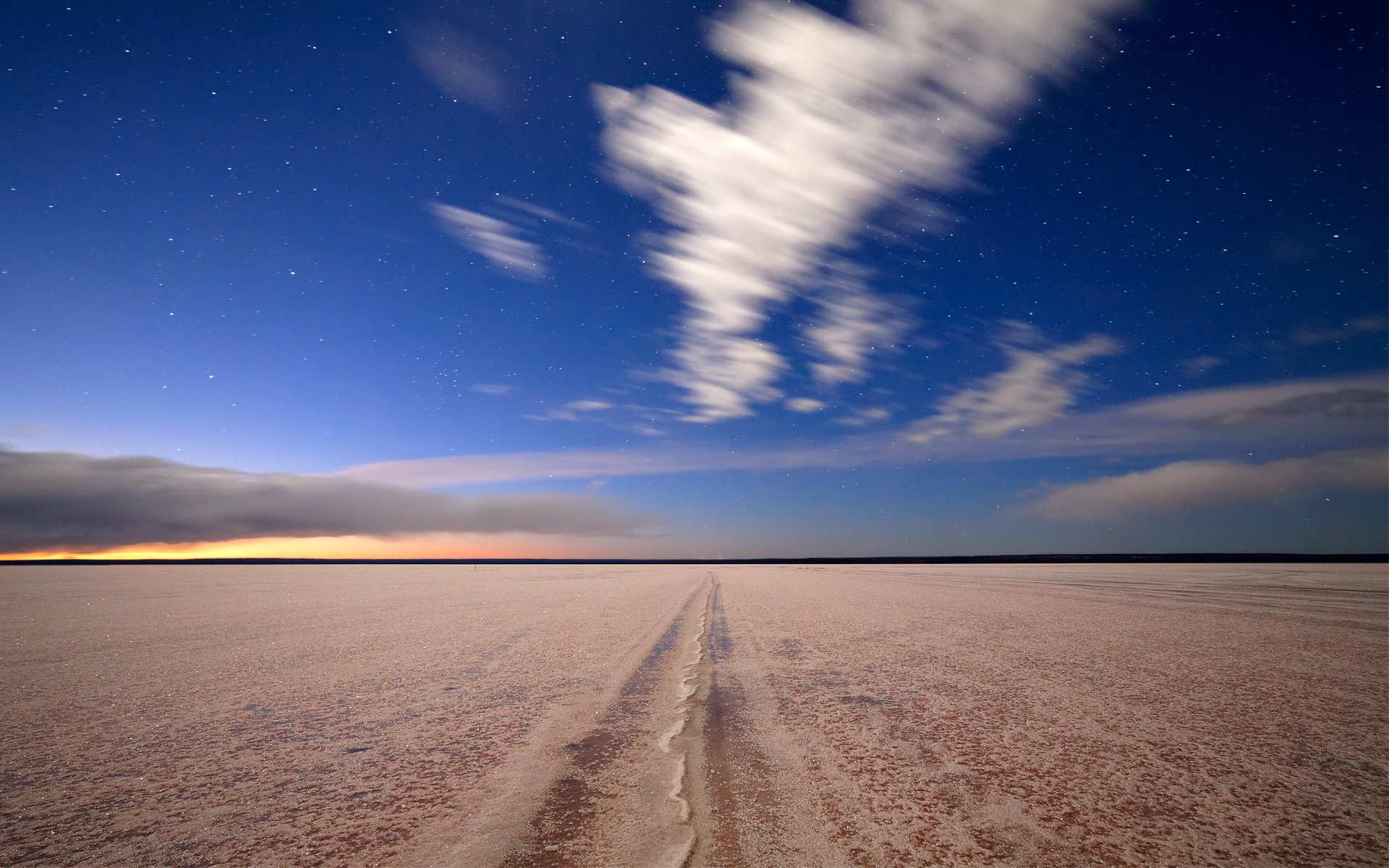 argentina strada deserto sale orizzonte sera tramonto nuvole stelle sfocatura