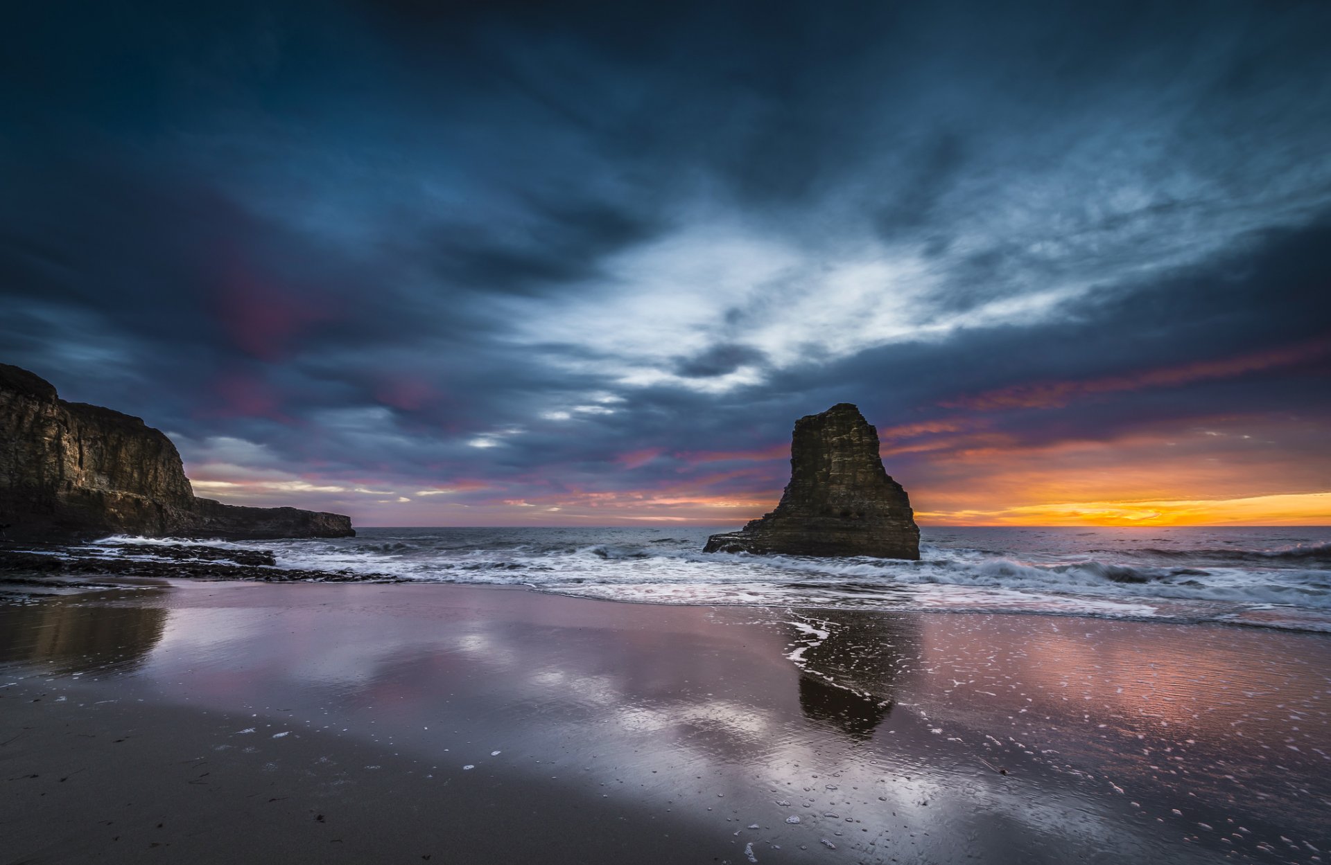 united states california ocean beach rock night sunset sky cloud